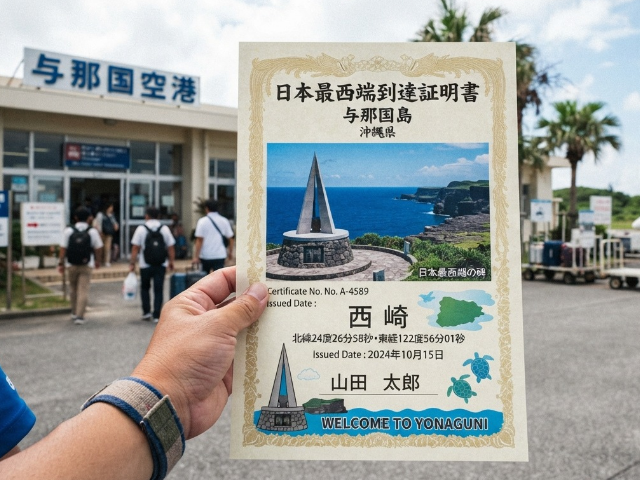 与那国空港で発行される日本最西端の証の写真